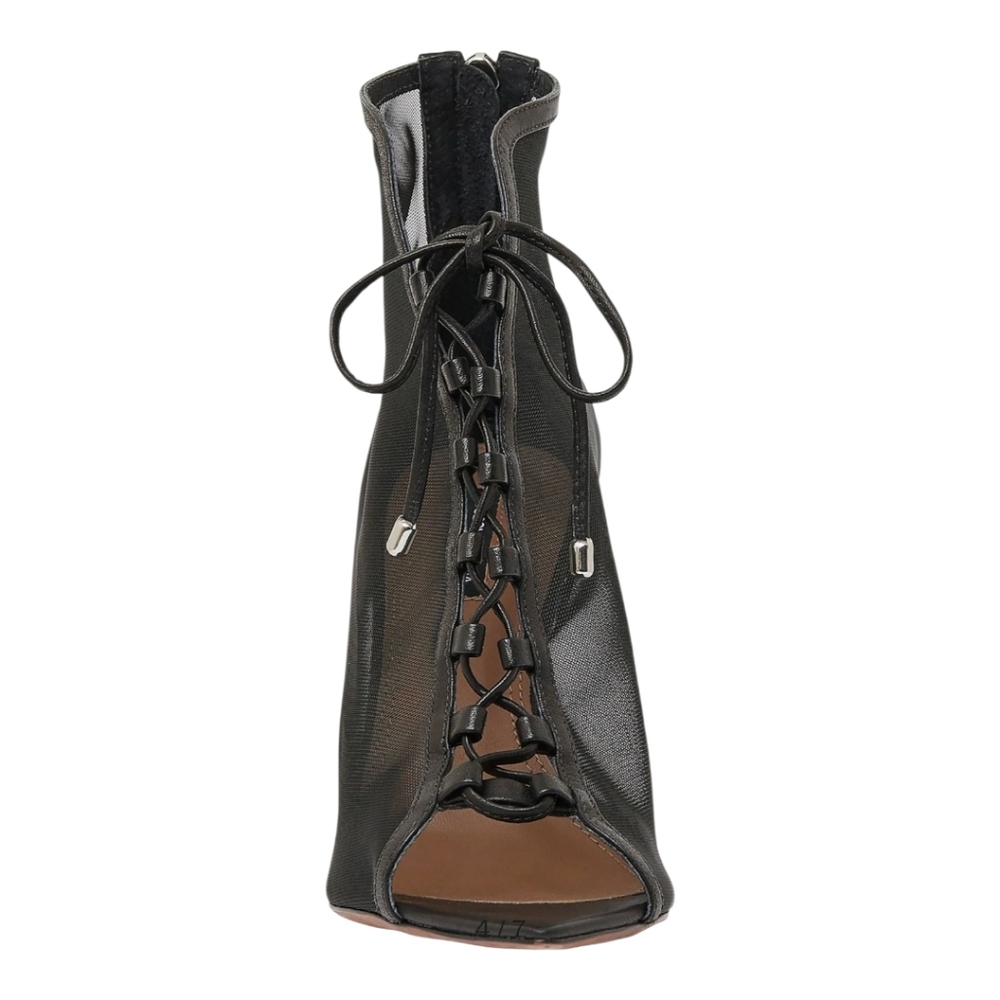 BCBGMaxAzria Black Mesh Lace-Up Peep-Toe Ankle Booties - Picture 8 of 10